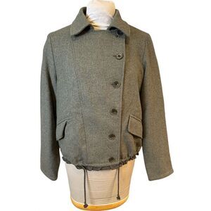 GAP Women’s Wool Jacket Sz. L Military Inspo Ruffled Bottom Olive